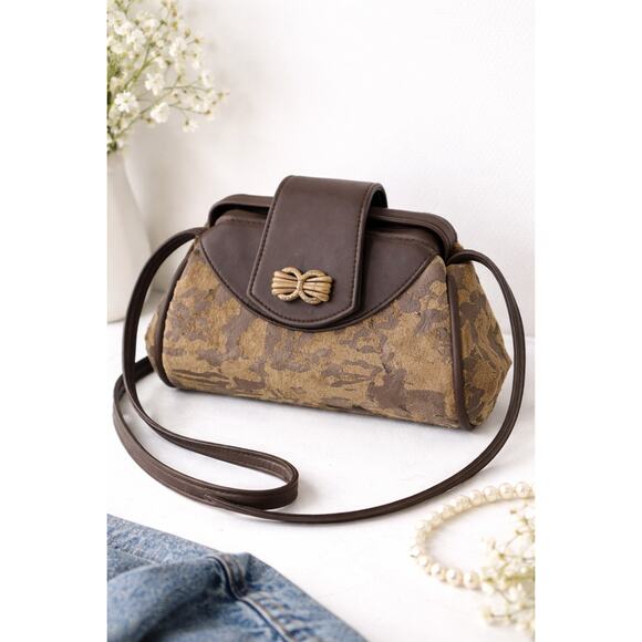 Vintage Handbags - Vintage Brown Suede Camo Print Shoulder Bag Small Y2K Purse